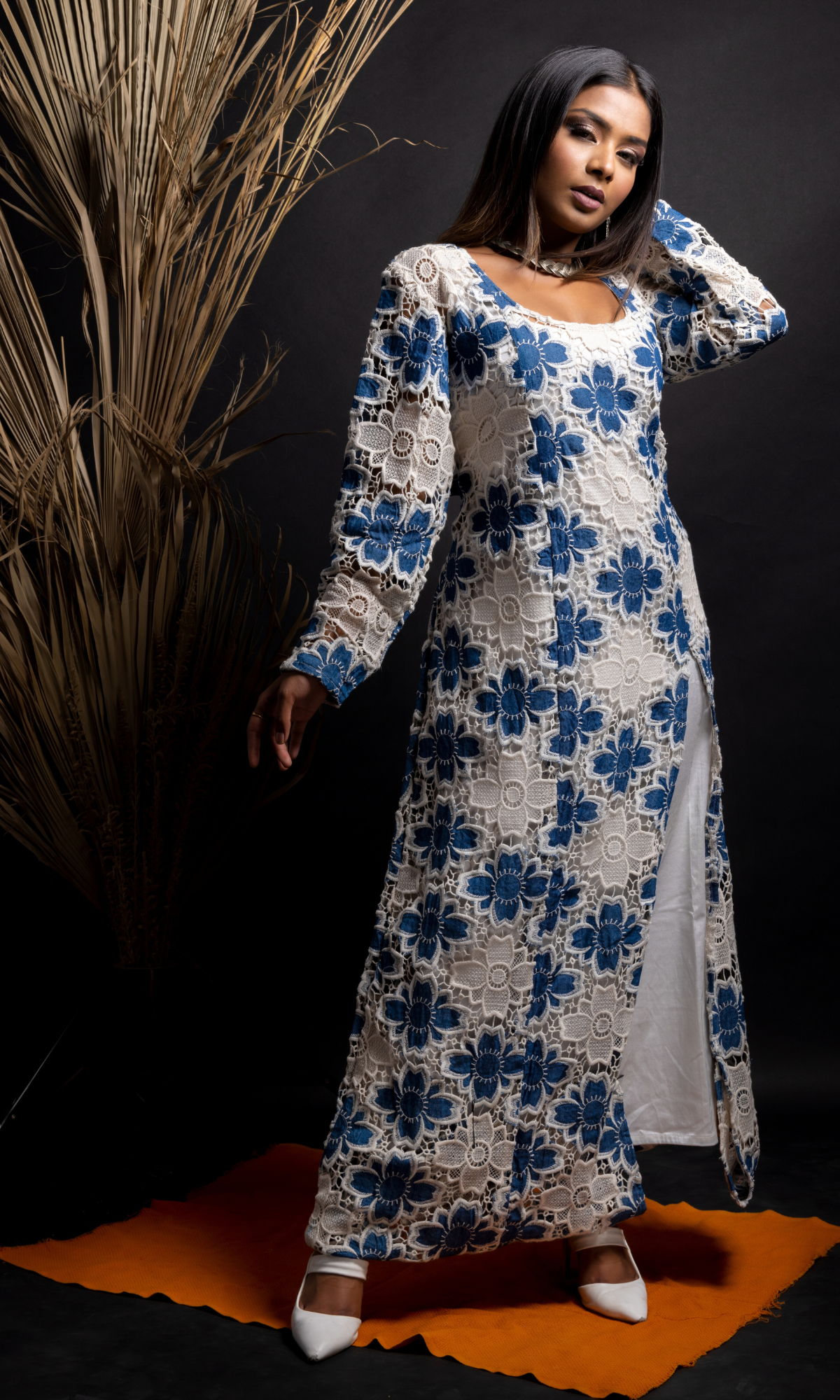 Off white Croatia-Denim Applique work- Piece Dress