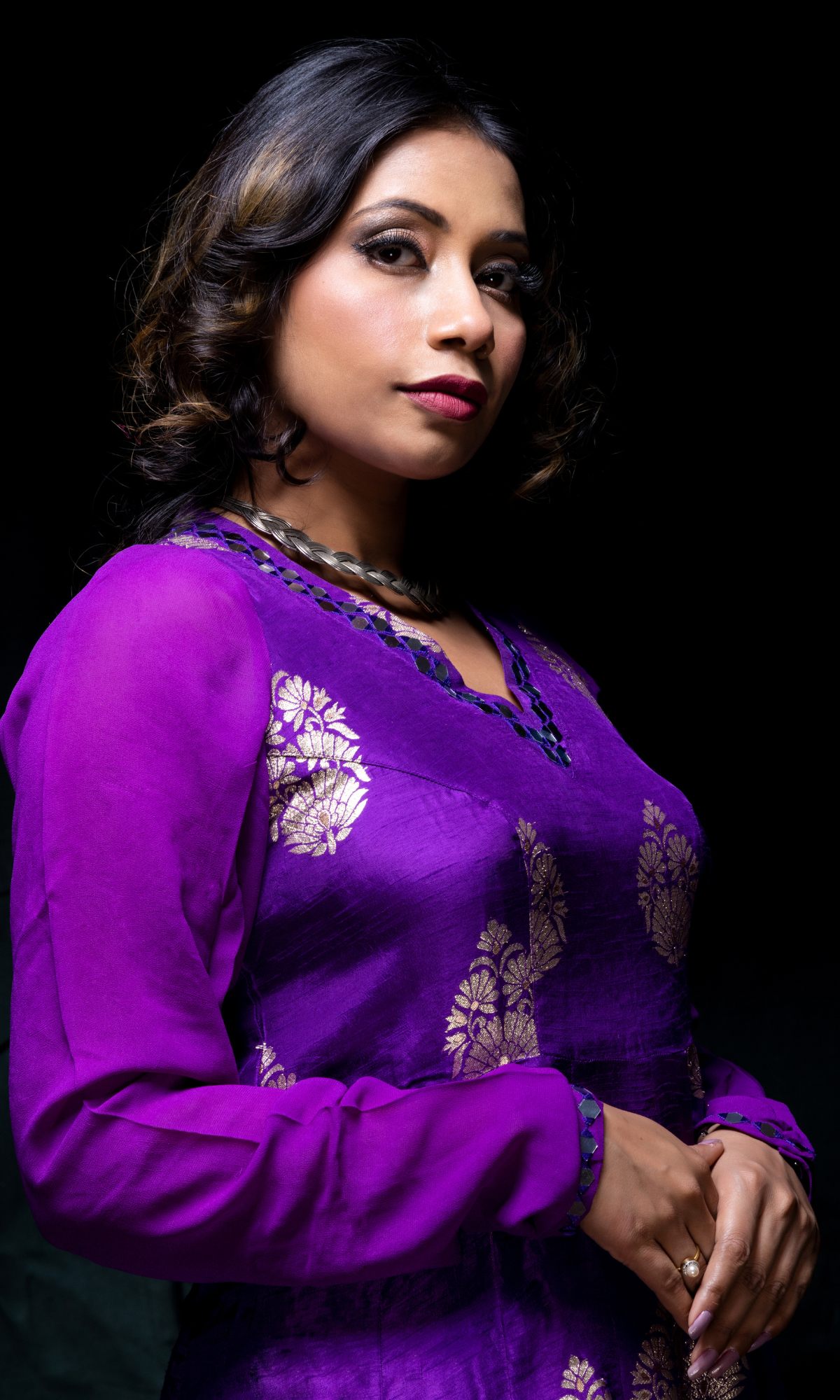 Purple Chanderi Silk Evening Gown