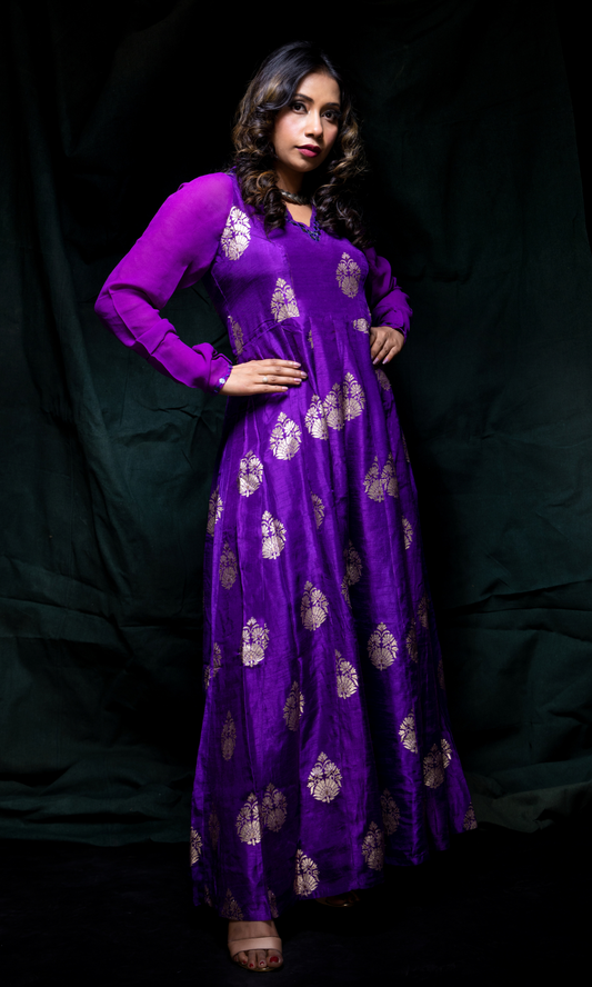 Purple Chanderi Silk Evening Gown