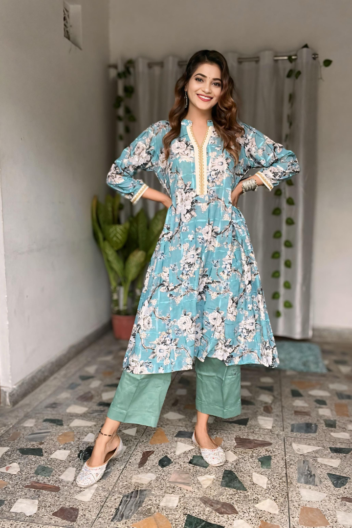 Green Pure Muslin Kurta and Cotton bottom 2 piece dress – Dress in Style