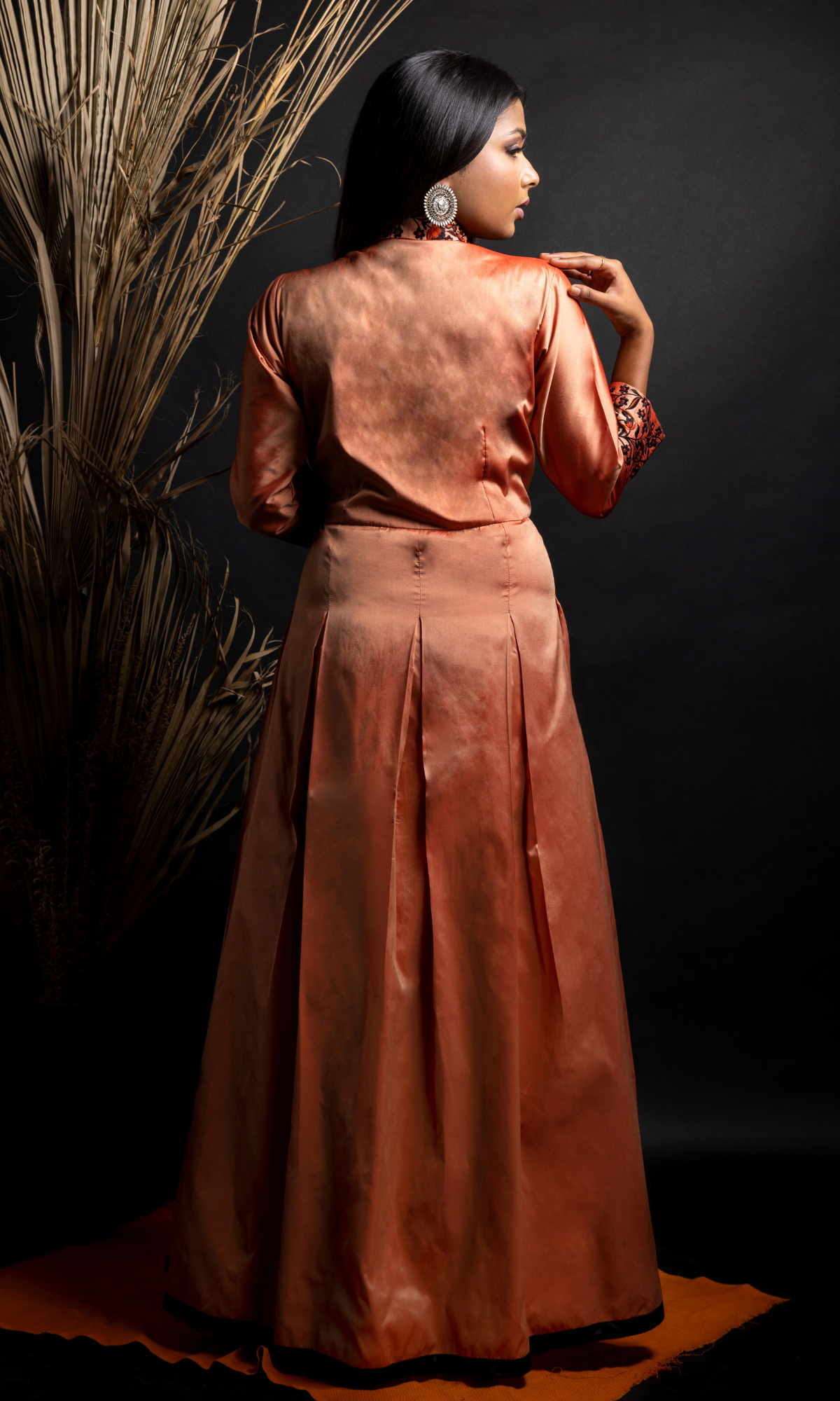 Rust Brown Tafeta silk Evening gown