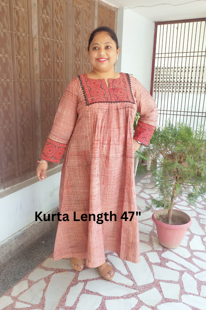 Hand Block Ajrakh Red & Black yoke patch superdry cotton kurta
