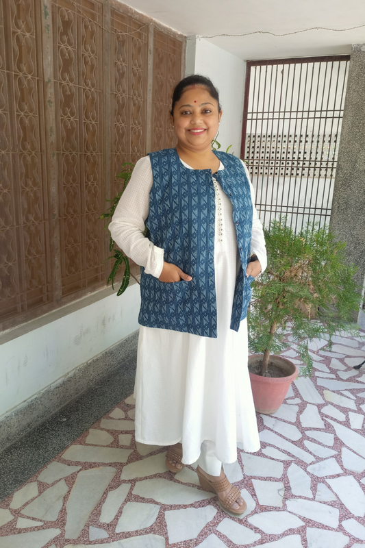 "Angikha" Blue Pure Cotton kantha stitch Koti