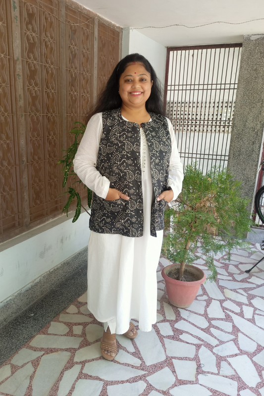 "Angikha" Black Pure Cotton kantha stitch Koti