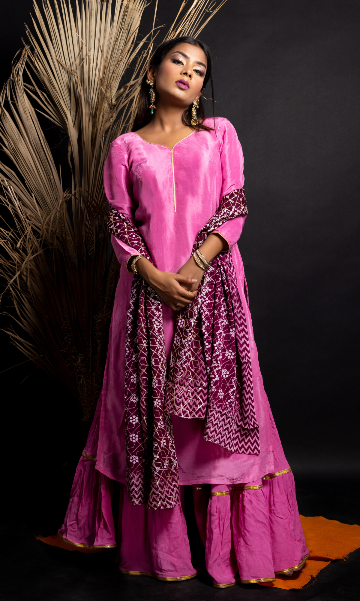 Onion pink_sharara set_Designer sequins dupatta