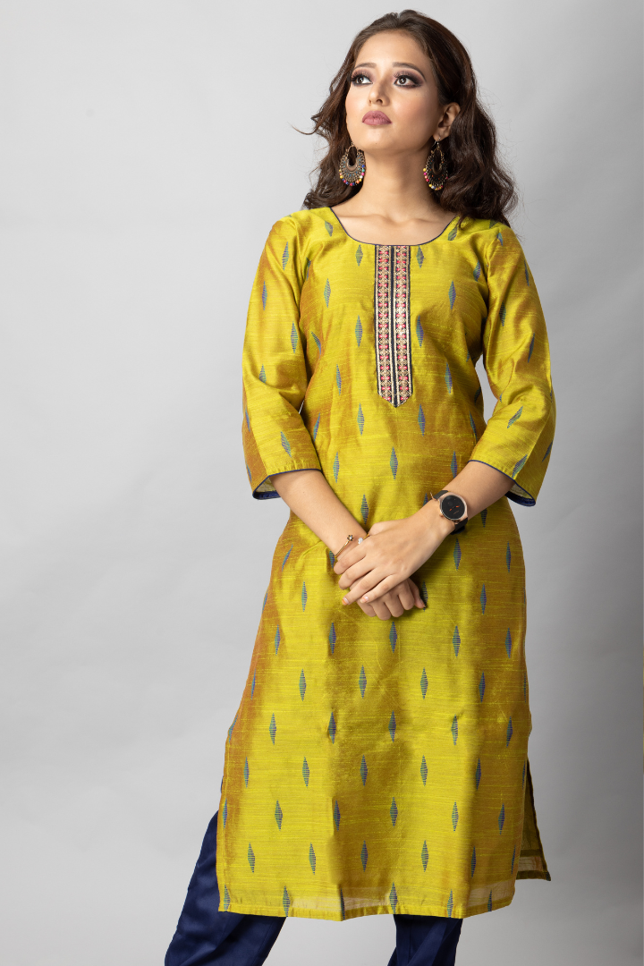 Mehandi Green Handloom cotton Kurta