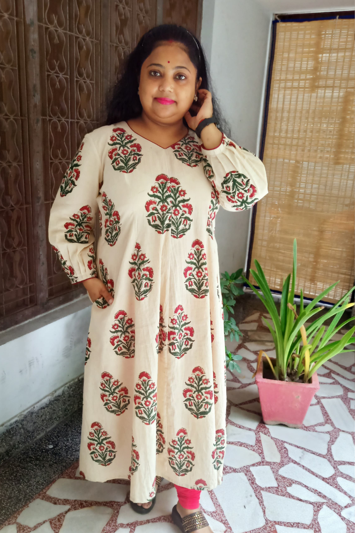 HandBlock Fawn Base-Red big buti motif