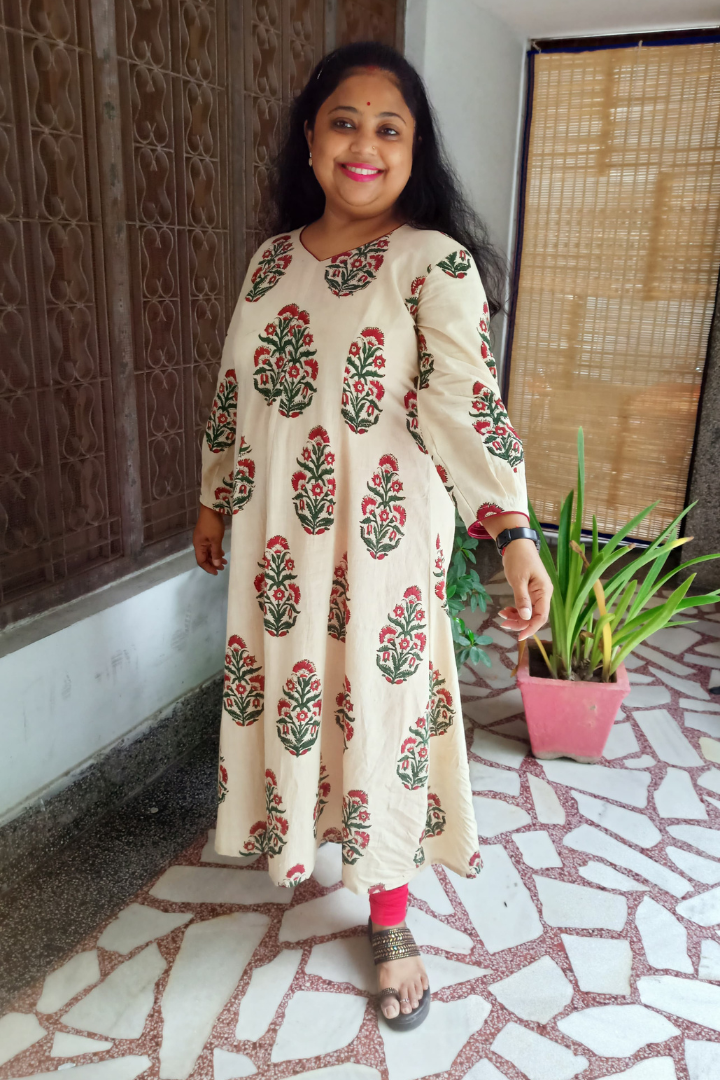 HandBlock Fawn Base-Red big buti motif