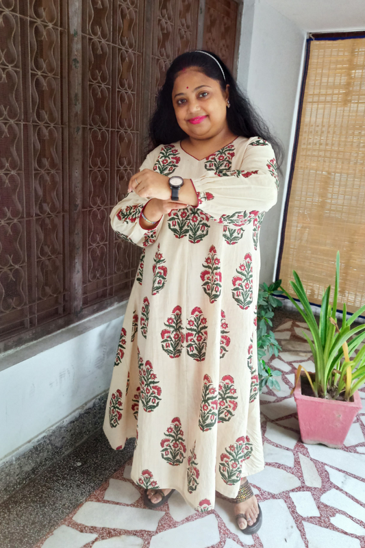 HandBlock Fawn Base-Red big buti motif