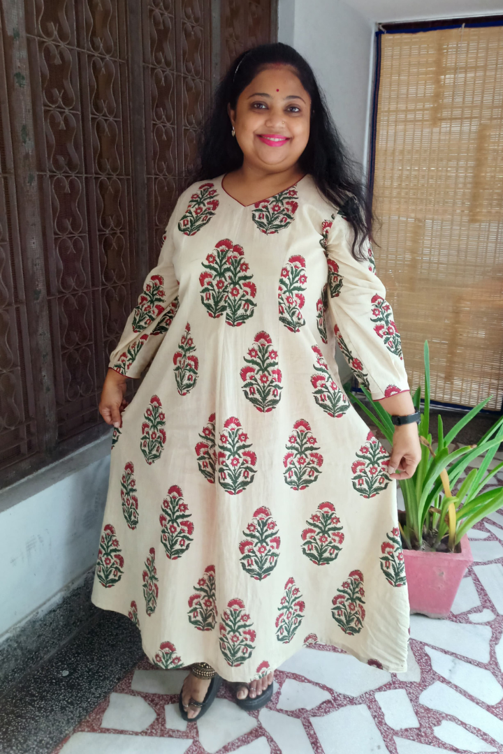 HandBlock Fawn Base-Red big buti motif