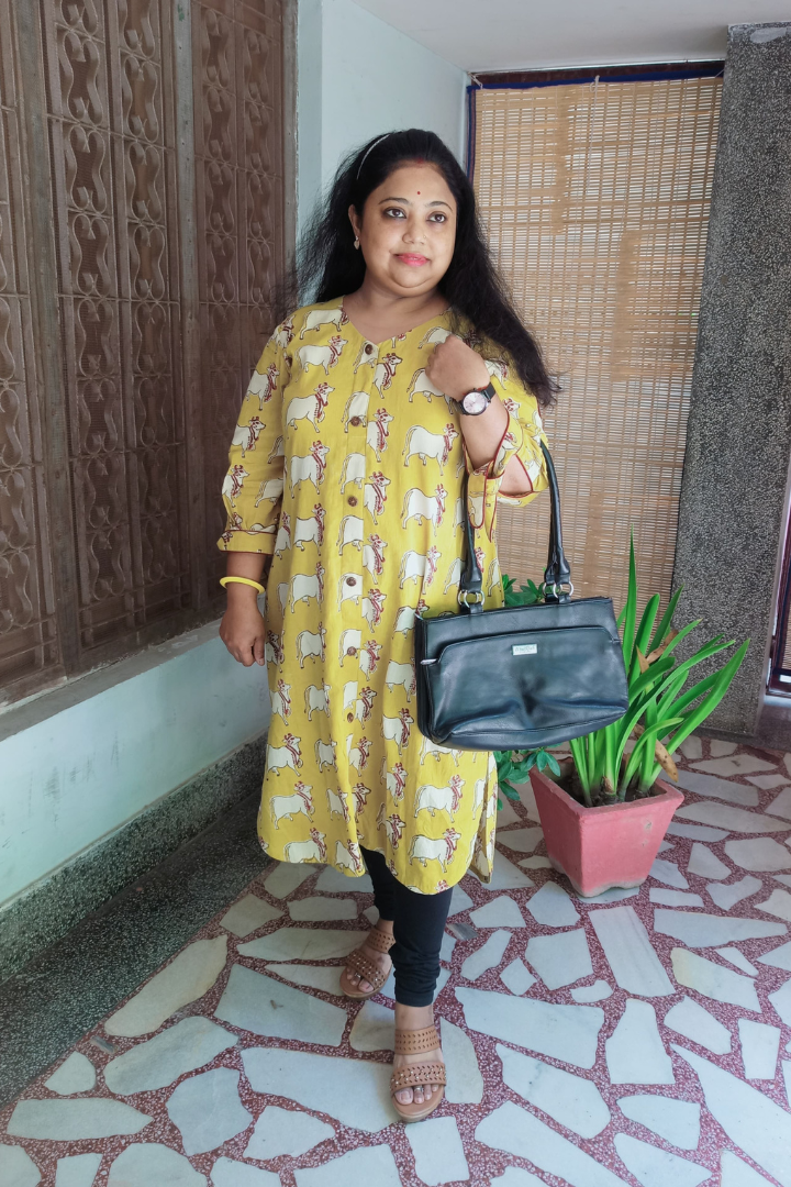 Yellow Pure Cotton HandBlock Cow Print