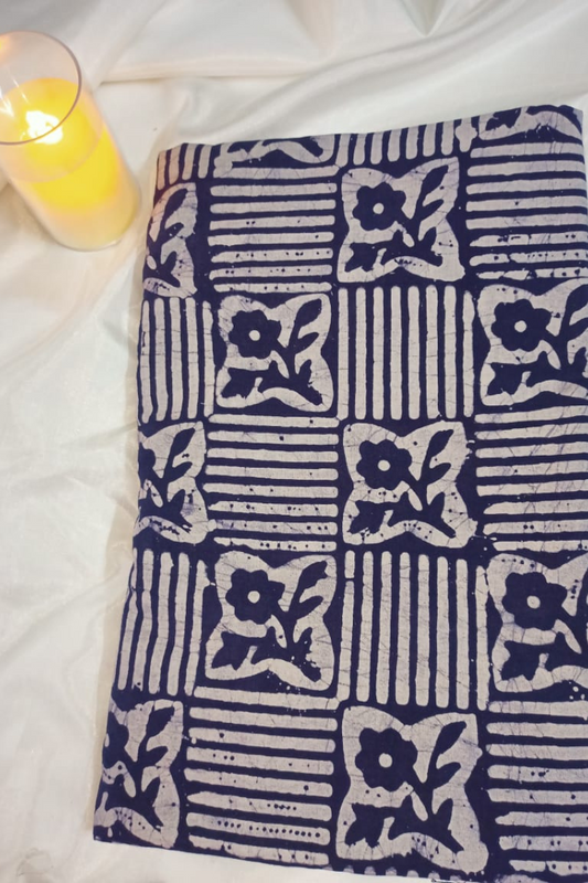 Blue Handloom cotton_Hand Batik stripes and buti motif
