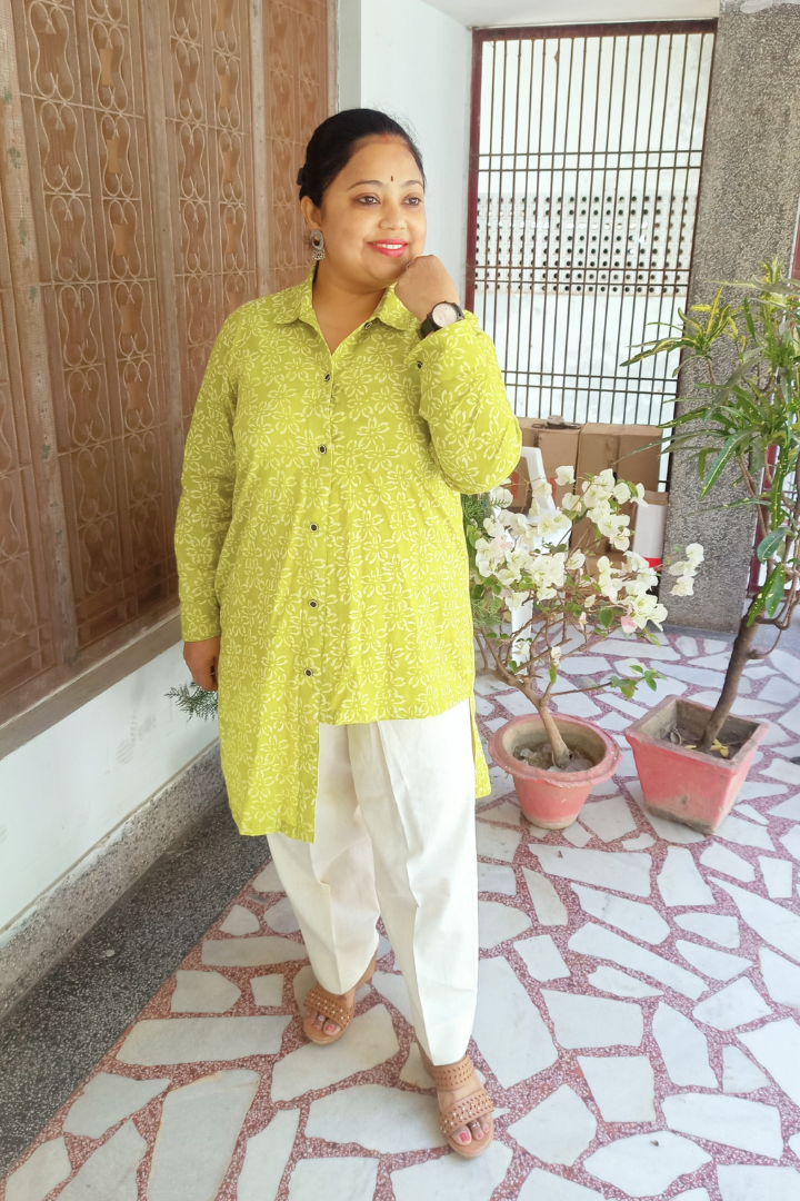 Mint Green Dabu print Asymmetrical short kurti