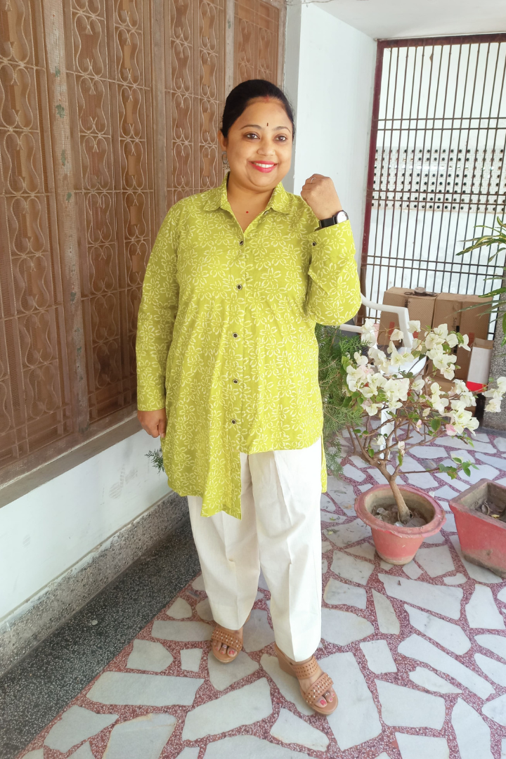 Mint Green Dabu print Asymmetrical short kurti