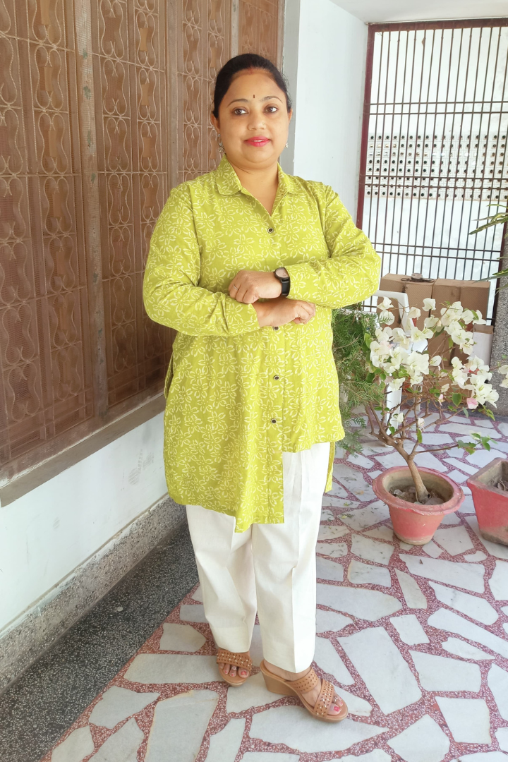 Mint Green Dabu print Asymmetrical short kurti