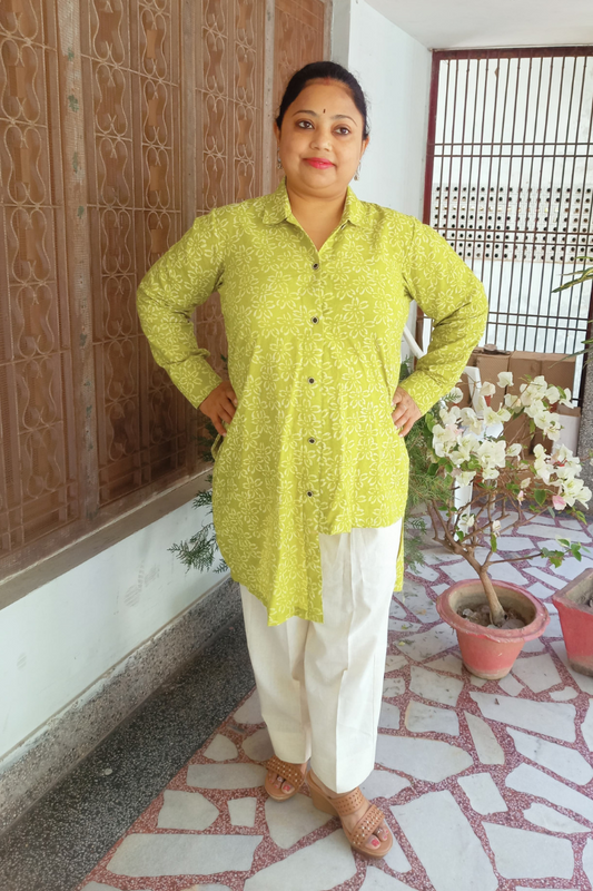 Mint Green Dabu print Asymmetrical short kurti