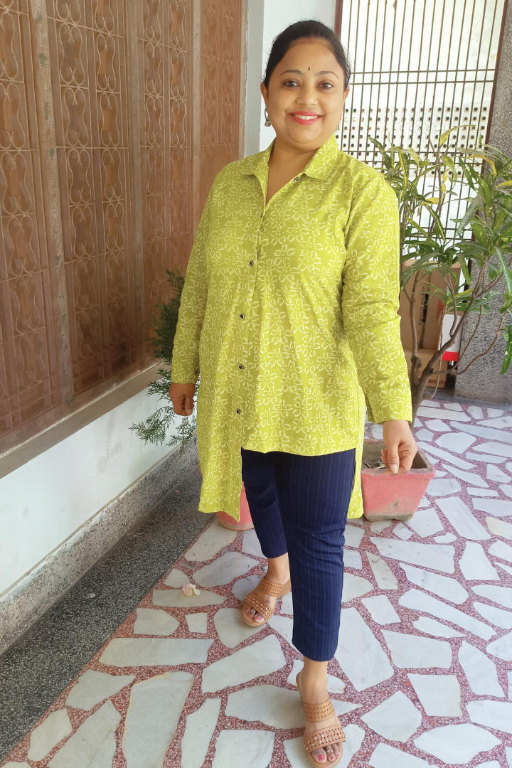 Mint Green Dabu print Asymmetrical short kurti