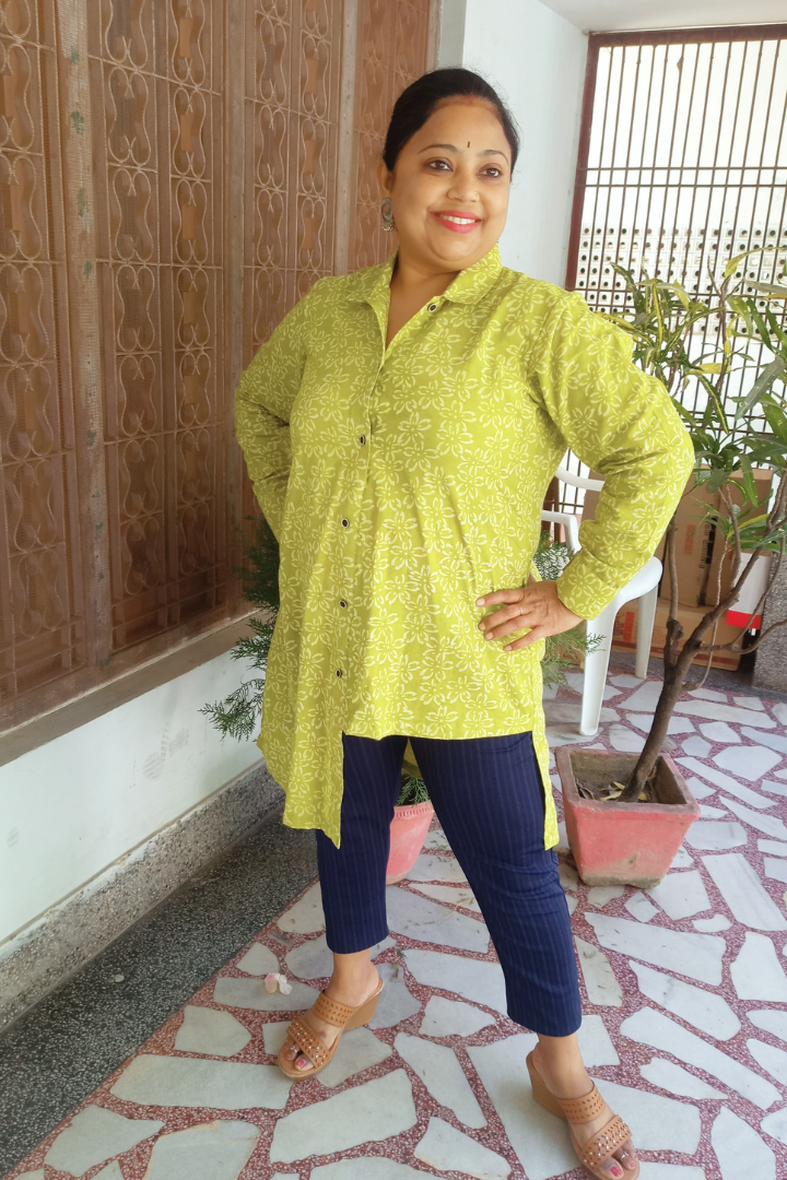 Mint Green Dabu print Asymmetrical short kurti