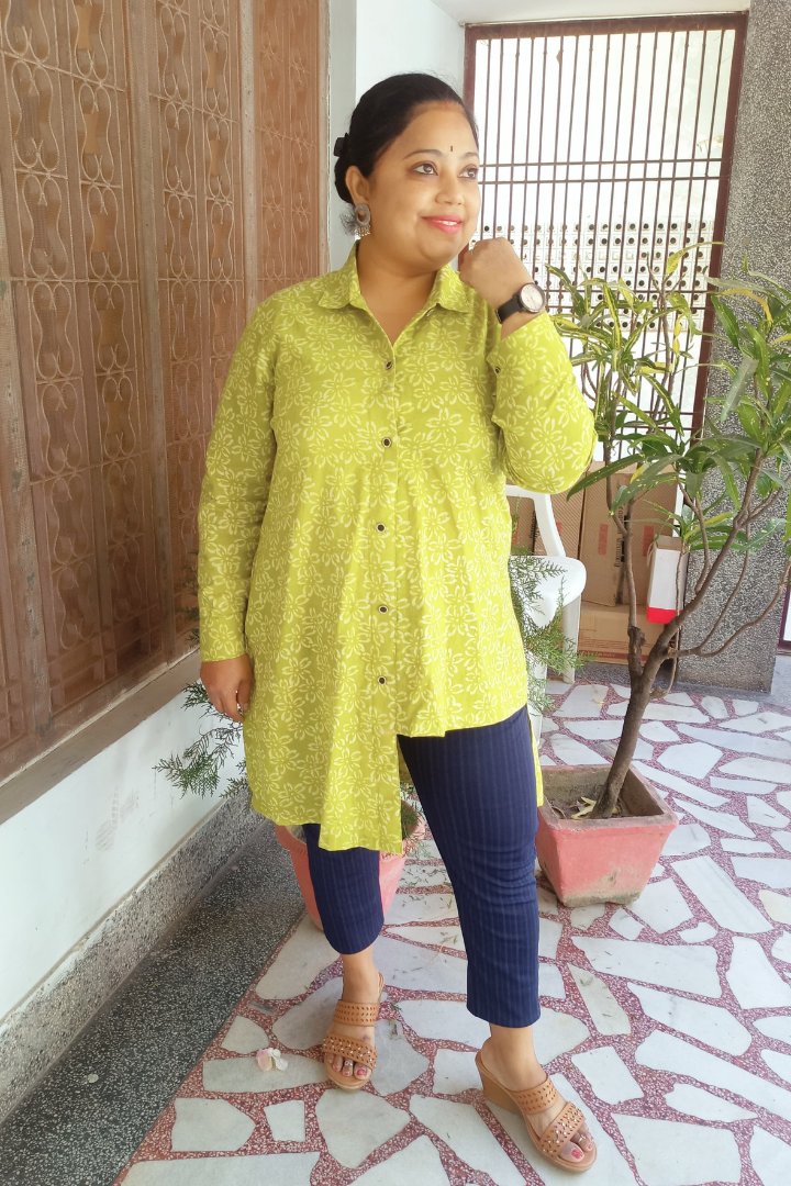 Mint Green Dabu print Asymmetrical short kurti