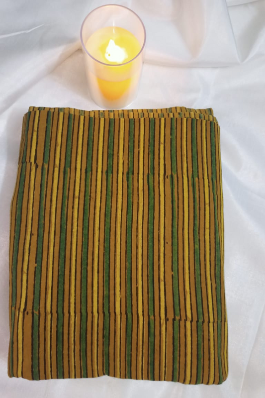 Mehandi Brown striped Hand Block print -vegetable dye cotton fabric