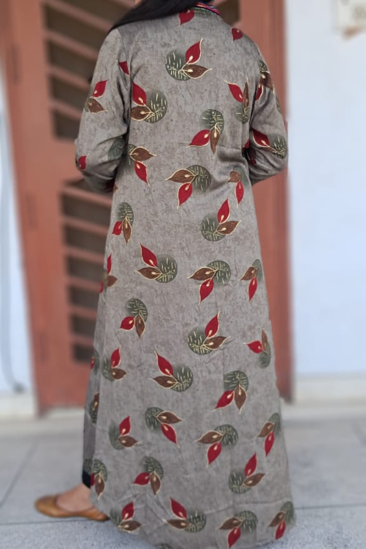 Mehroon cotton-Kurta and dark olive shrug Combo