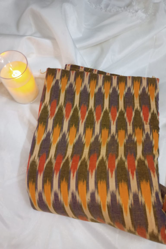 Mustard Multi colour Handloom cotton_Ikkat weaved fabric