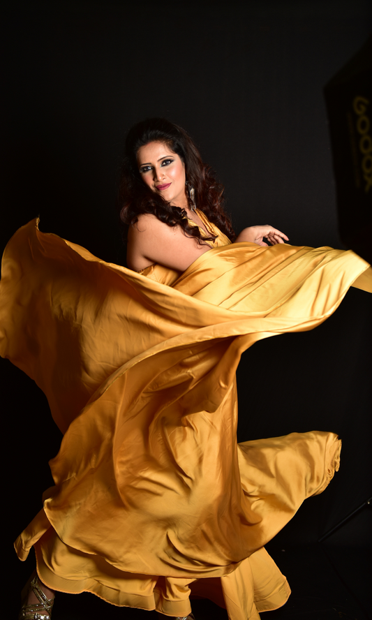 Mustard Yellow Armani silk flowy evening gown