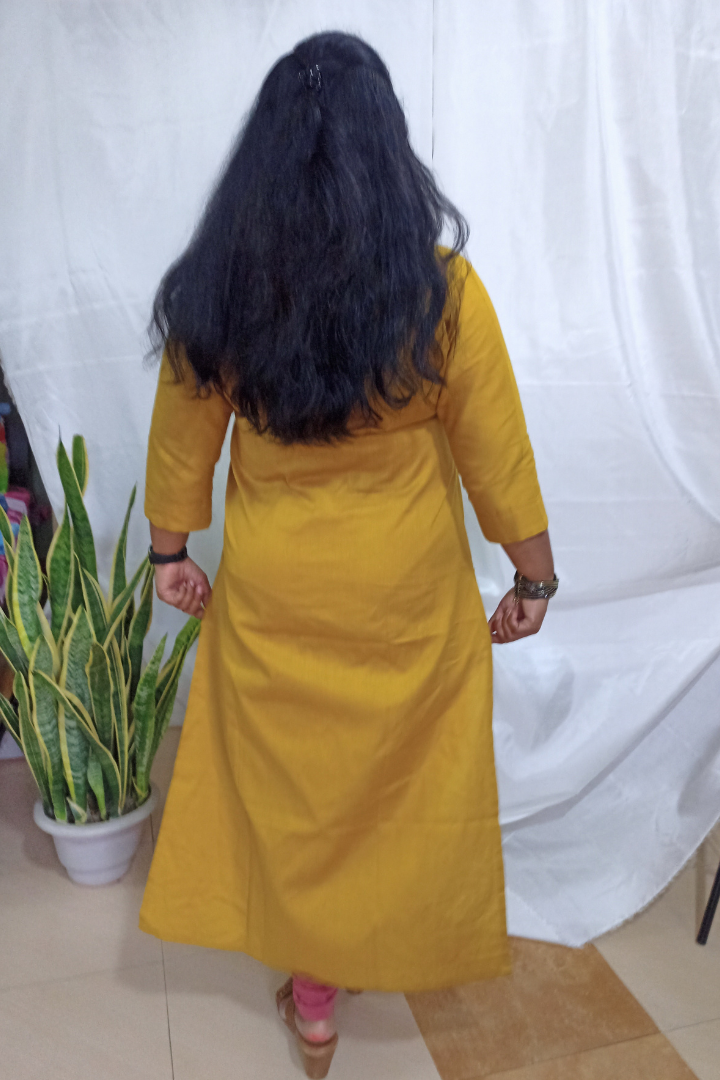 Mustard yellow Organic Cotton embroidered kurta