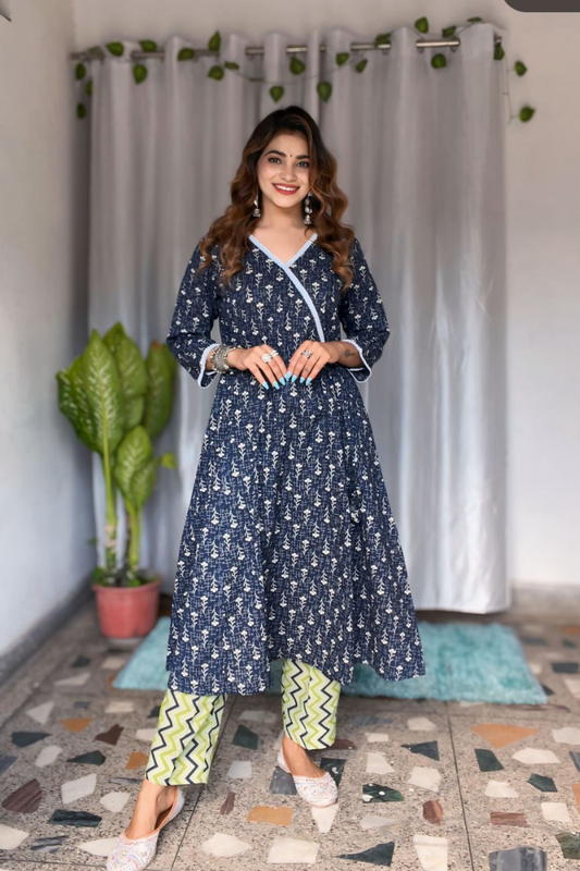 Nevy Blue Angarakha Style Kurta Pant set