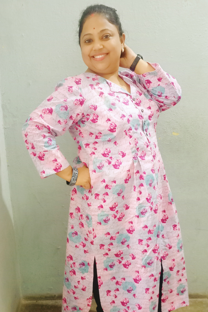 Nude Pink Pure Cotton written print Collared Kurta