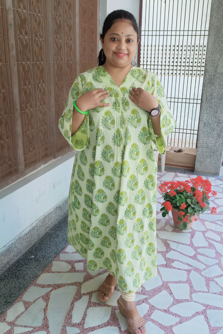 Light Pista Green Hand Block Print kurta