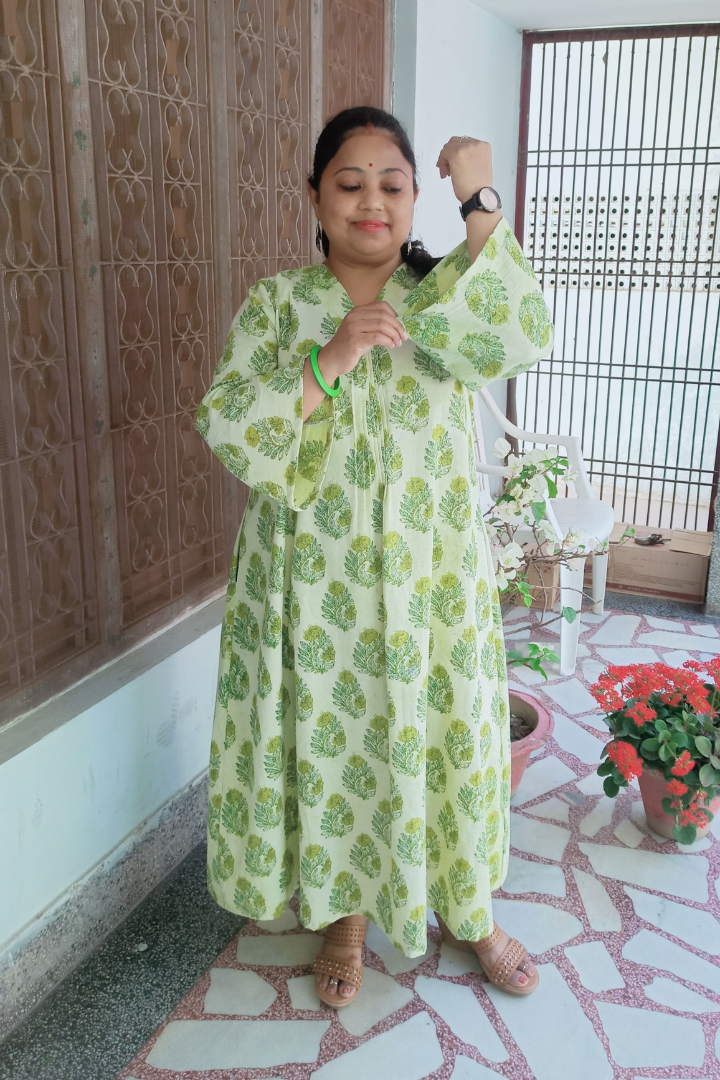 Light Pista Green Hand Block Print kurta