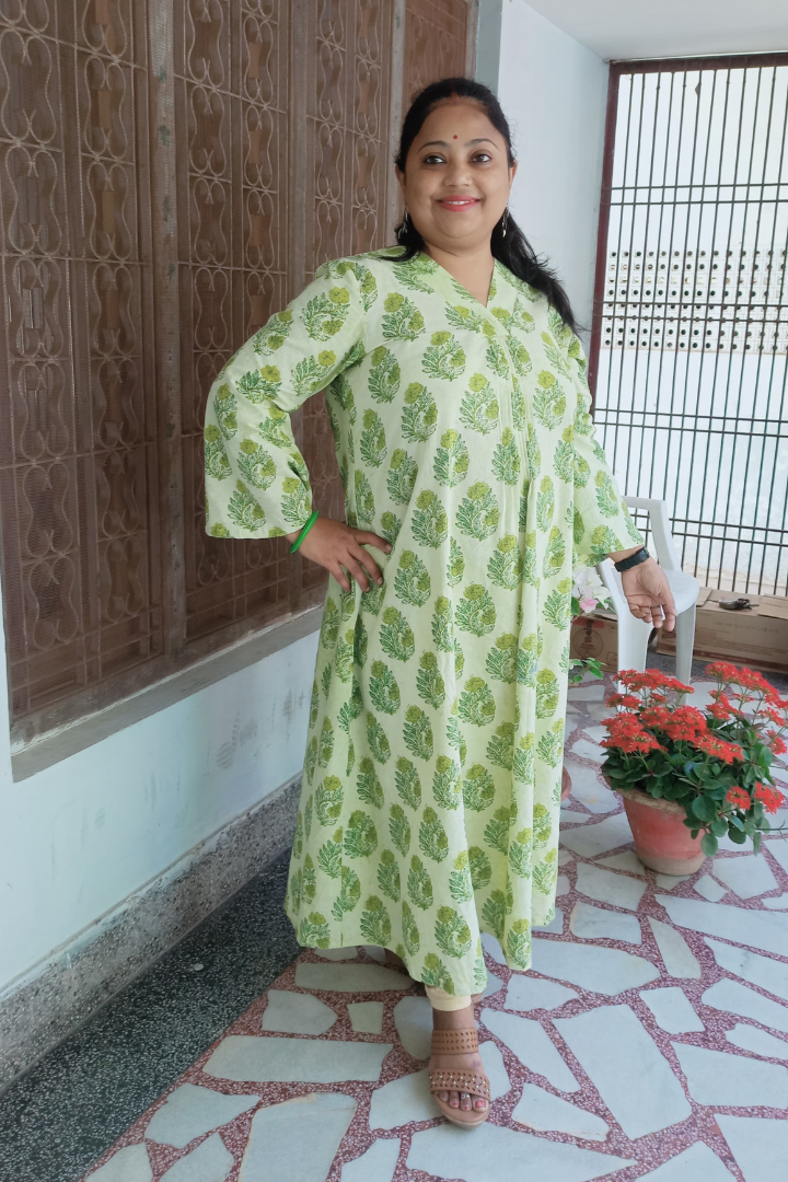 Light Pista Green Hand Block Print kurta
