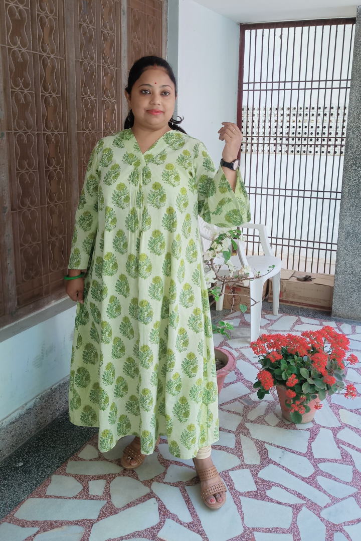Light Pista Green Hand Block Print kurta