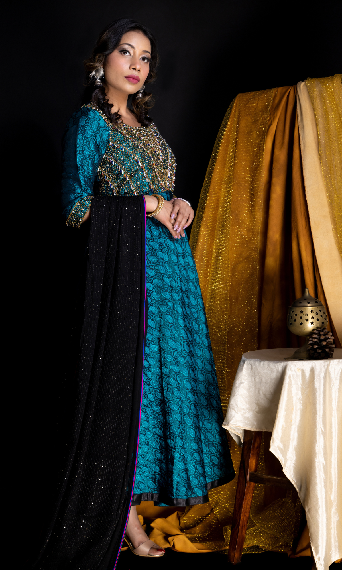 Peacock Green Hand Embroidered Anarkali suit