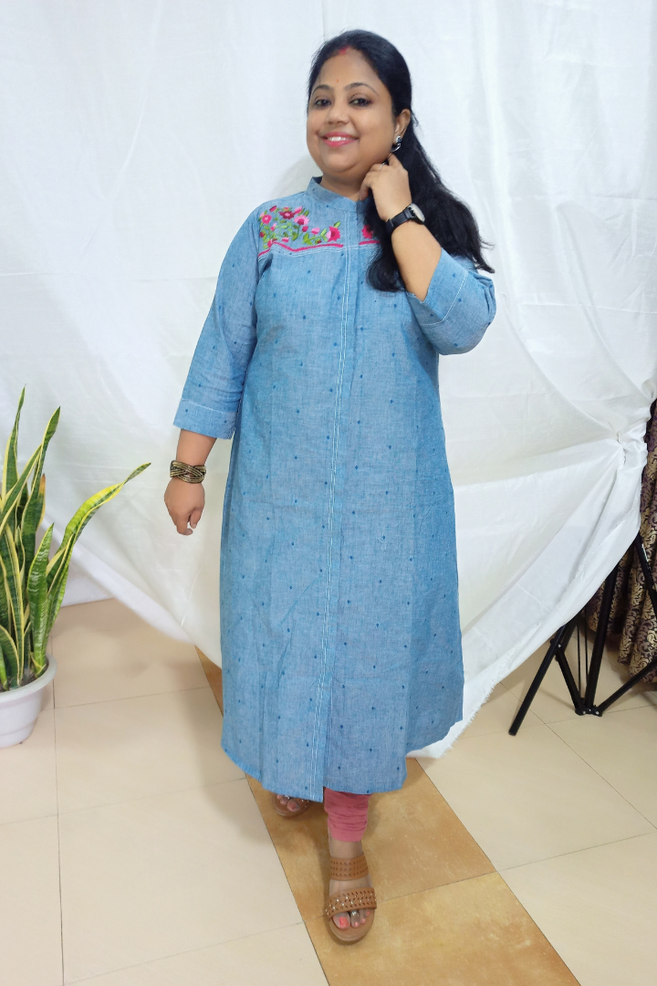 Powder blue Handloom cotton Kurta
