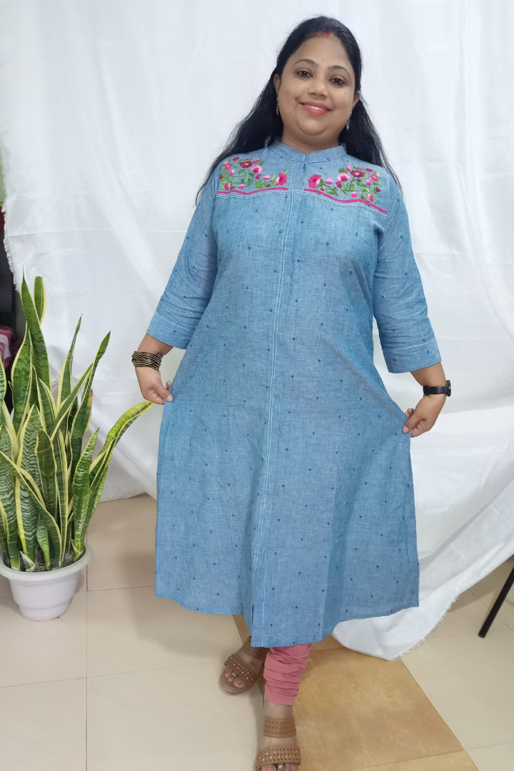 Powder blue Handloom cotton Kurta