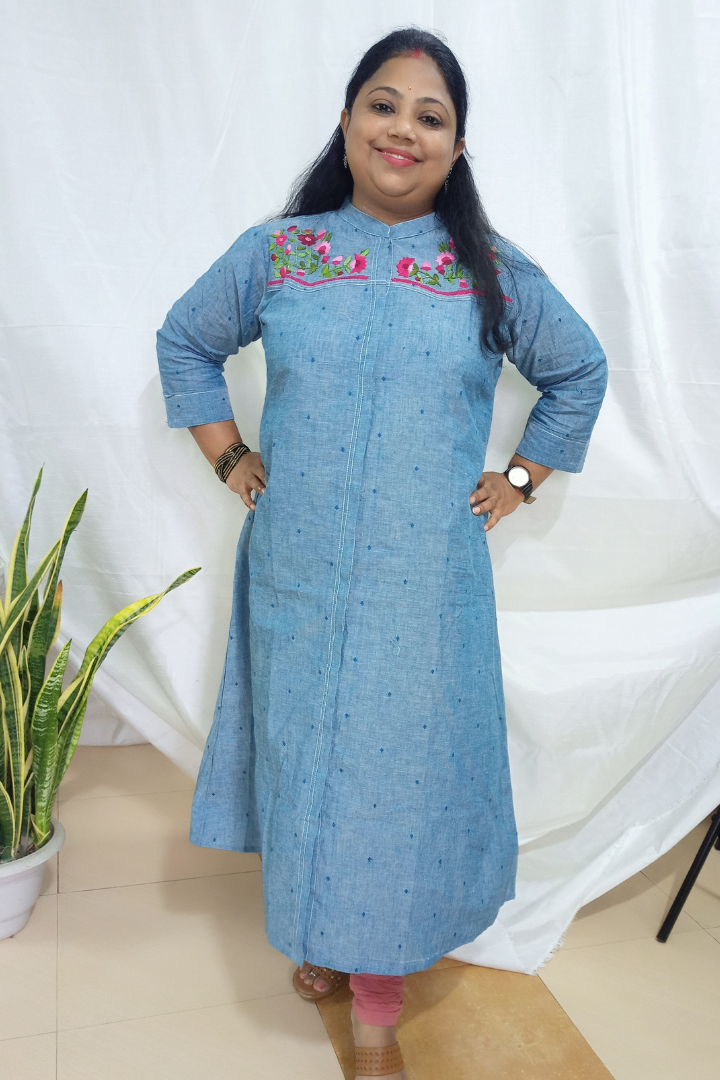 Powder blue Handloom cotton Kurta