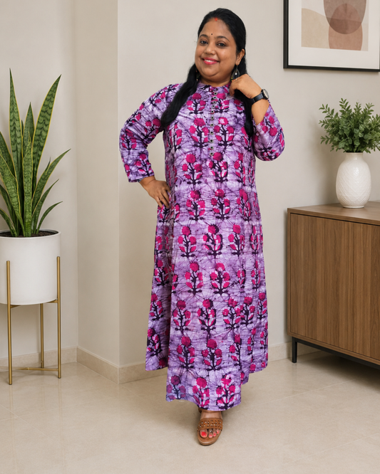 Purple Hand Batik flower motif Pure cotton Kurta