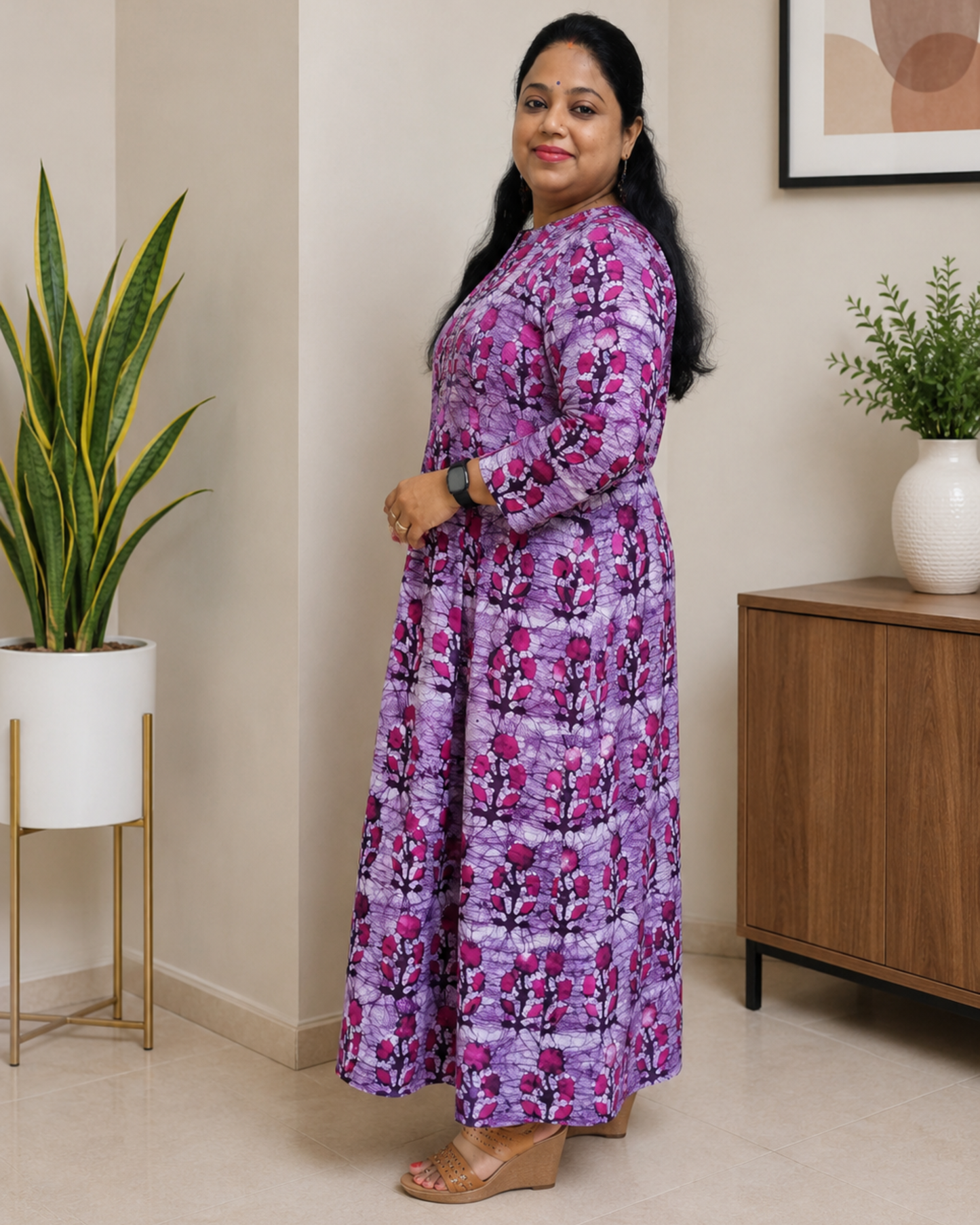 Purple Hand Batik flower motif Pure cotton Kurta