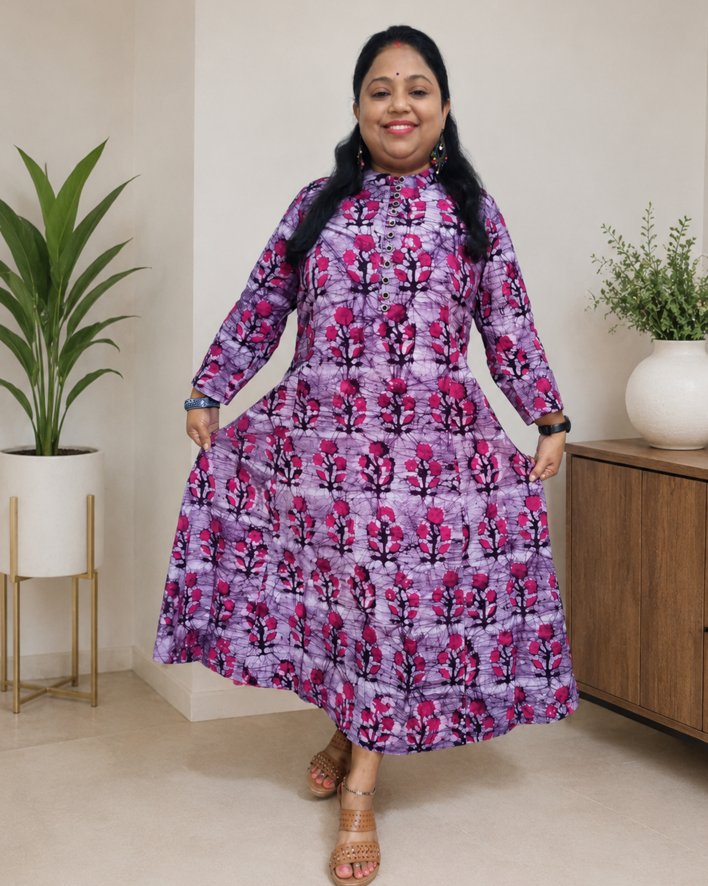 Purple Hand Batik flower motif Pure cotton Kurta