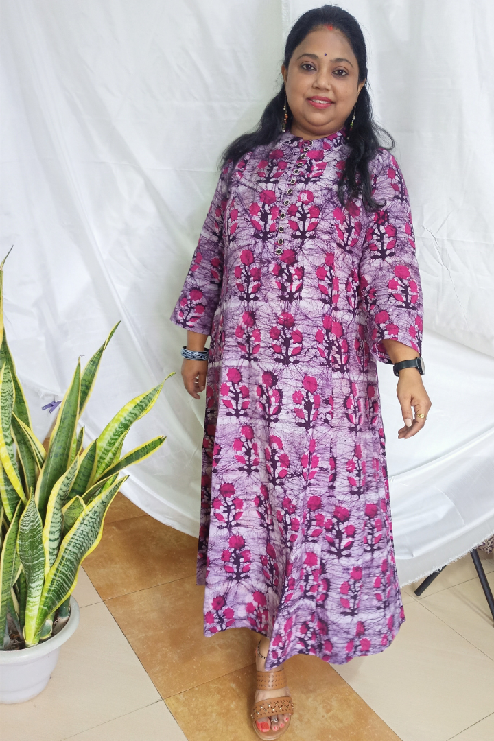 Purple Hand Batik flower motif Pure cotton Kurta