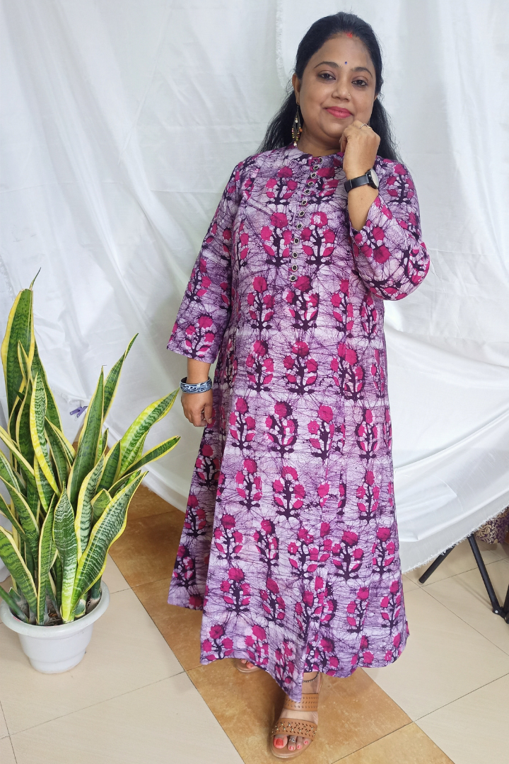 Purple Hand Batik flower motif Pure cotton Kurta