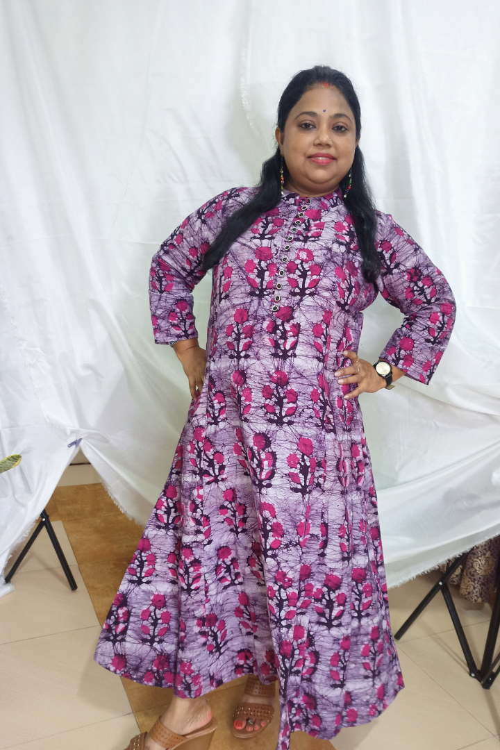 Purple Hand Batik flower motif Pure cotton Kurta