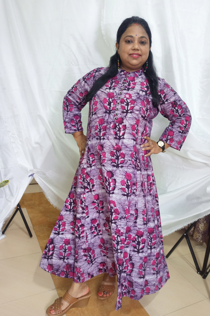 Purple Hand Batik flower motif Pure cotton Kurta