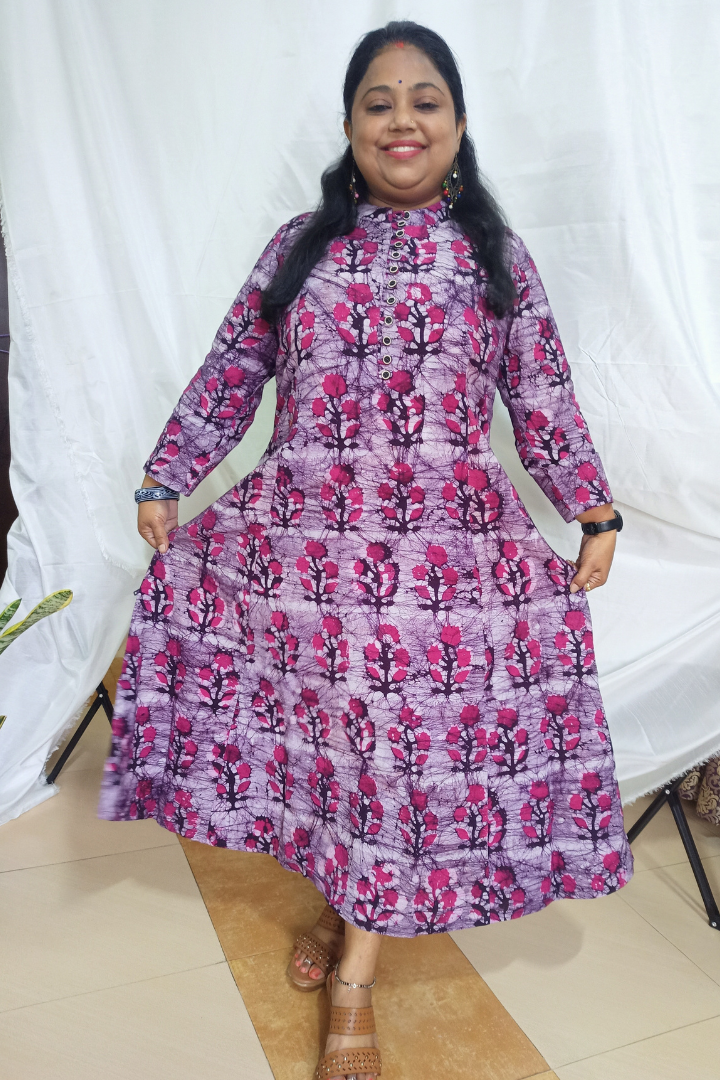 Purple Hand Batik flower motif Pure cotton Kurta
