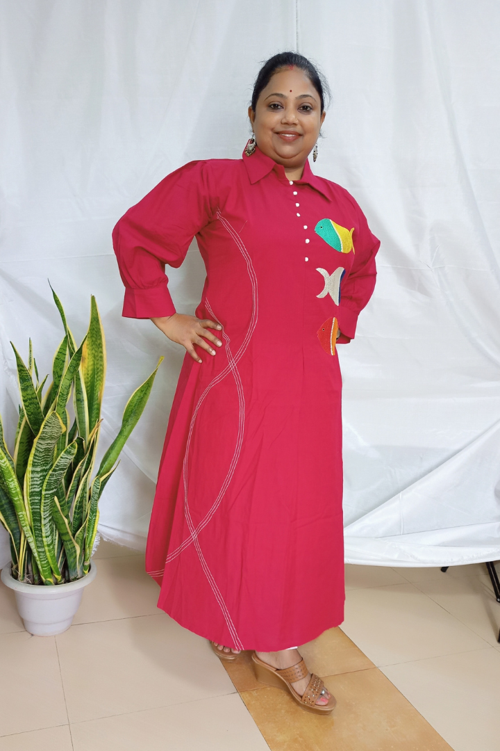 Mehroon Organic cotton Aline embroidered kurta