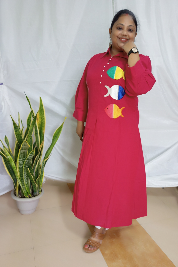 Mehroon Organic cotton Aline embroidered kurta