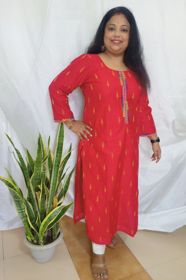 Red self weaved Handloom Kurta