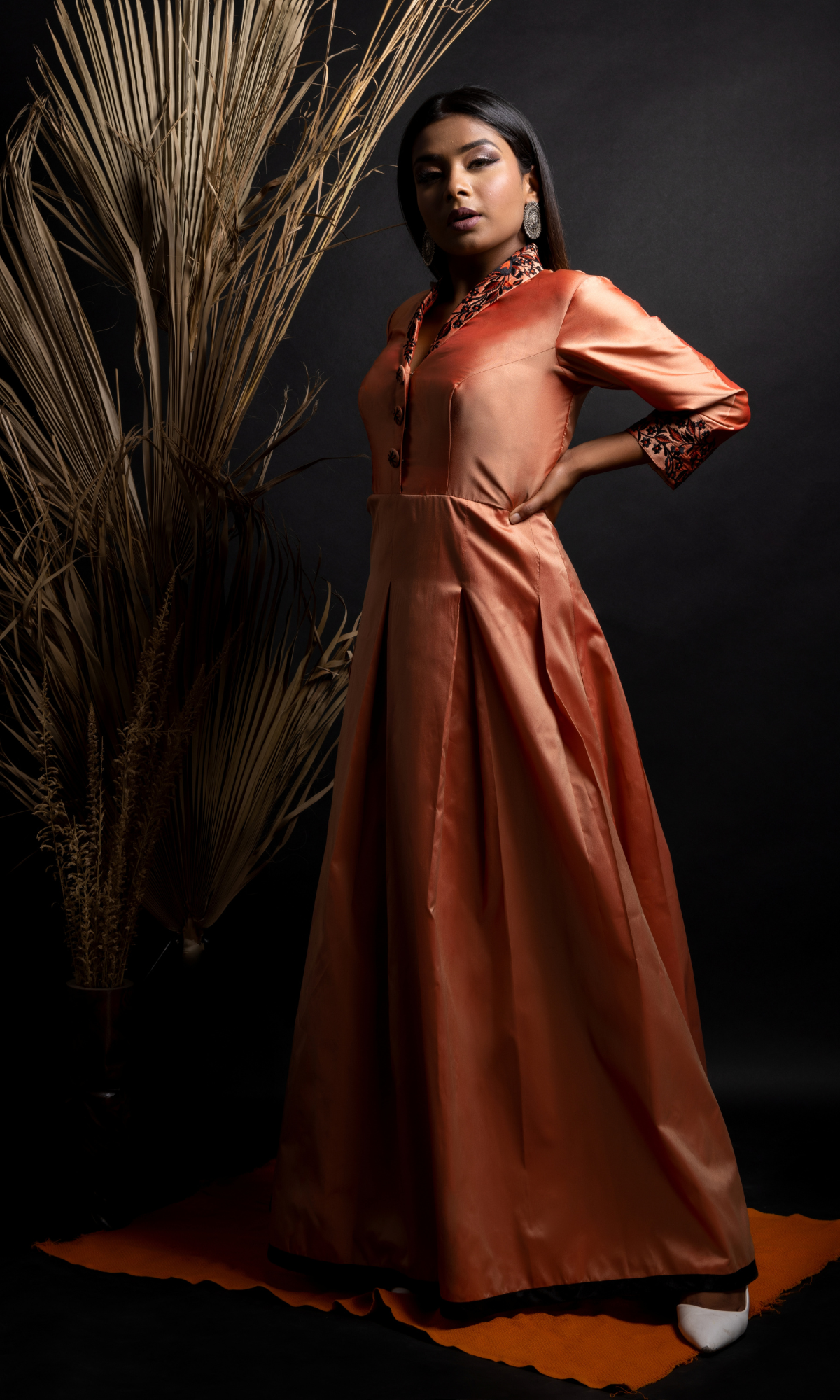 Rust Brown Tafeta silk Evening gown